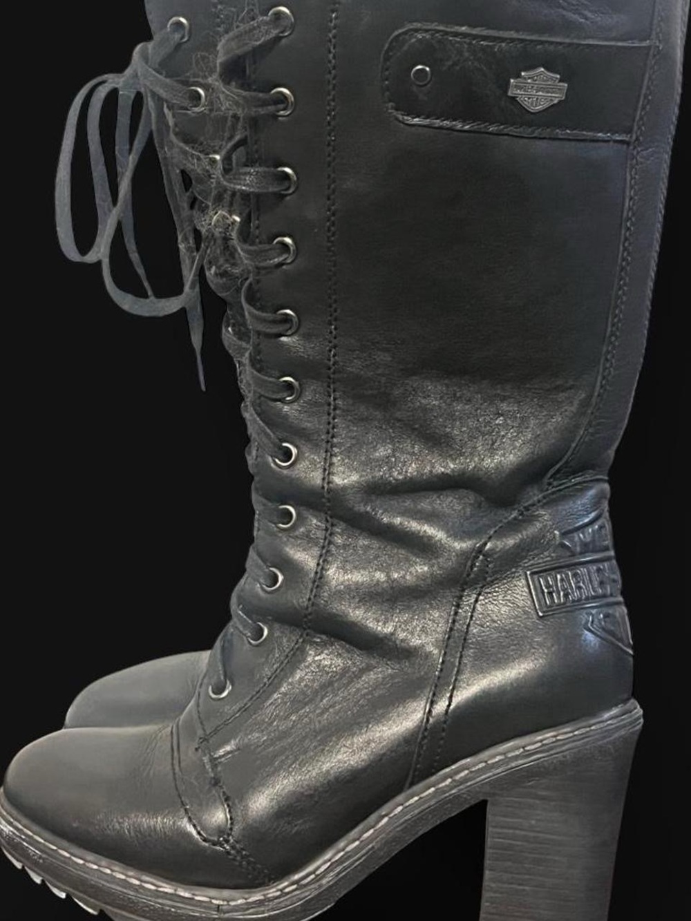 Harley-Davidson Women's Black Lace-Up Heeled Leather Boots